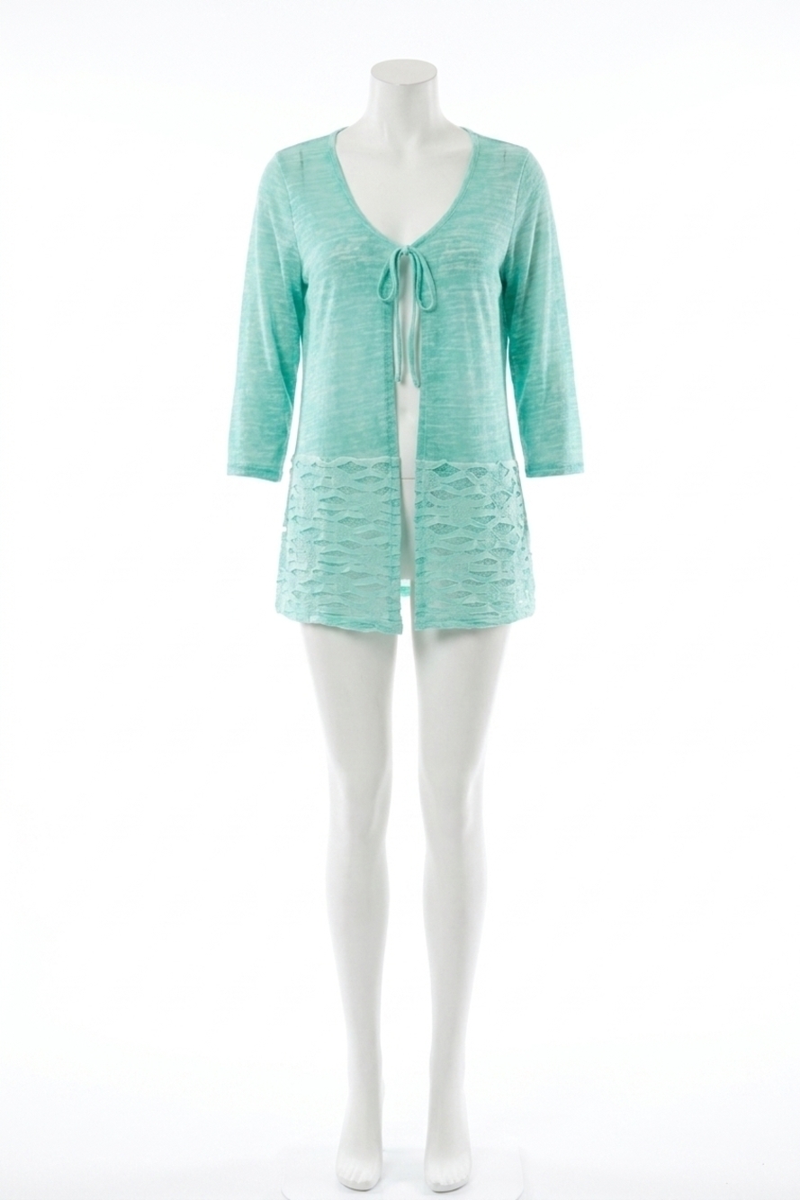 NEW ANGEL tie-front melange cardigan in teal
